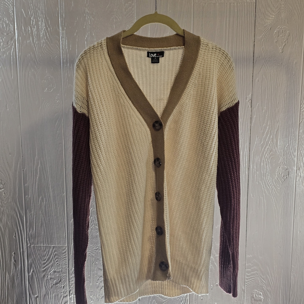 Love Women's Cream and Burgundy Cardigan